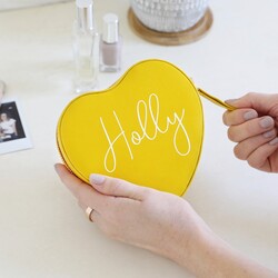 Personalised Heart Travel Jewellery Case in Mustard Yellow