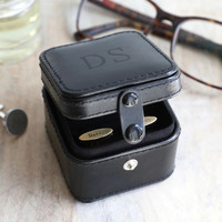 Men's Personalised Black Travel Cufflink Box