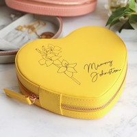 Personalised Birth Flower Heart Travel Jewellery Case