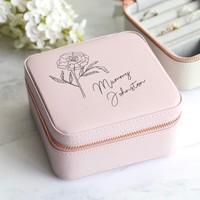 Personalised Birth Flower Square Travel Jewellery Box