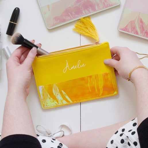 Lisa Angel Ladies' Yellow Personalised Name Iridescent Tassel Pouch
