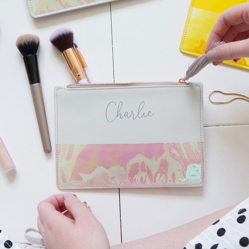 Lisa Angel Ladies' Grey Personalised Name Iridescent Tassel Pouch