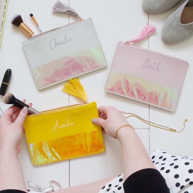 Personalised Name Iridescent Tassel Make up Bag Personalised Name Iridescent Tassel Make up Bag