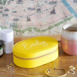 Personalised Oval Travel Jewellery Box in Yellow