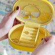 Lisa Angel Ladies' Vegan Leather Personalised Oval Travel Jewellery Box in Mustard Yellow
