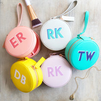 Personalised Block Initials Mini Round Travel Jewellery Case