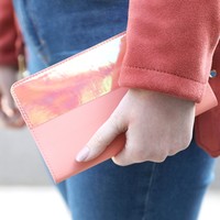 Slim Iridescent Travel Wallet in Pink