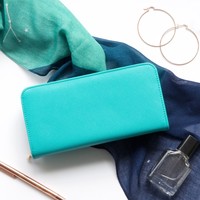 Large Zip Around Wallet in Turquoise