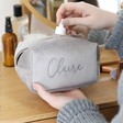 Personalised Embroidered Grey Velvet Box Make Up Bag