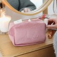 Personalised Embroidered Pink Velvet Box Make Up Bag