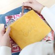 Personalised Embroidered Mustard Yellow Velvet Make Up Bag