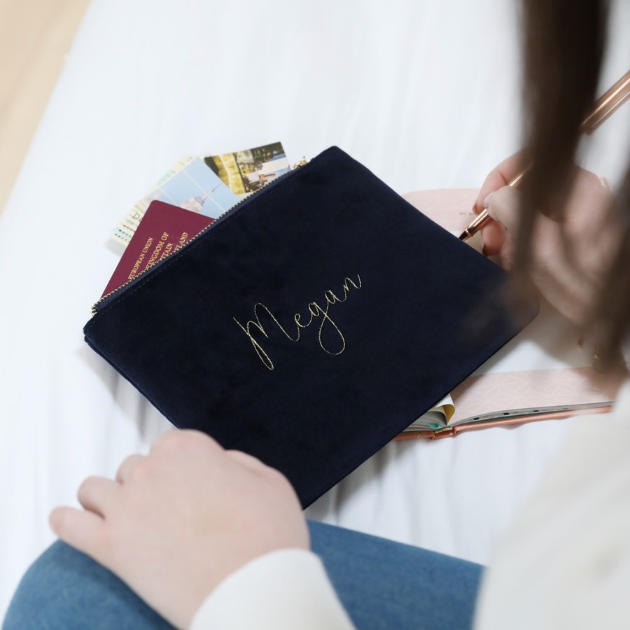 velvet embroidered makeup bag