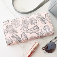Personalised Initials Large Pink Palm Print Zip Around Wallet