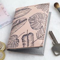Pink Palm Print Travel Card Holder