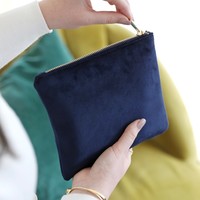 Velvet Make Up Bag in Navy