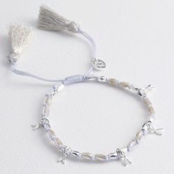 Beaded Heart Charms Friendship Bracelet in Silver
