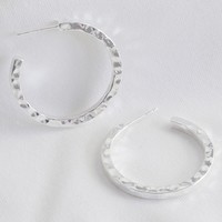 Large Hammered Silver Hoop Earrings