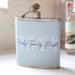 Personalised Co-ordinates Blue Stainless Steel Hip Flask