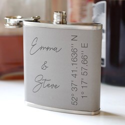 Personalised Co-ordinates Grey Stainless Steel Hip Flask
