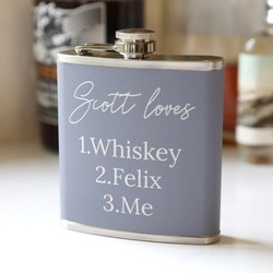 Personalised Stainless Steel '3 Things I Love' Hip Flask