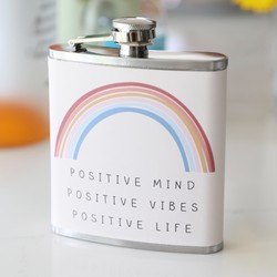 Stainless Steel 'Positive Vibes' Rainbow Hip Flask