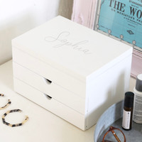 Personalised Name White Jewellery Box with Drawers