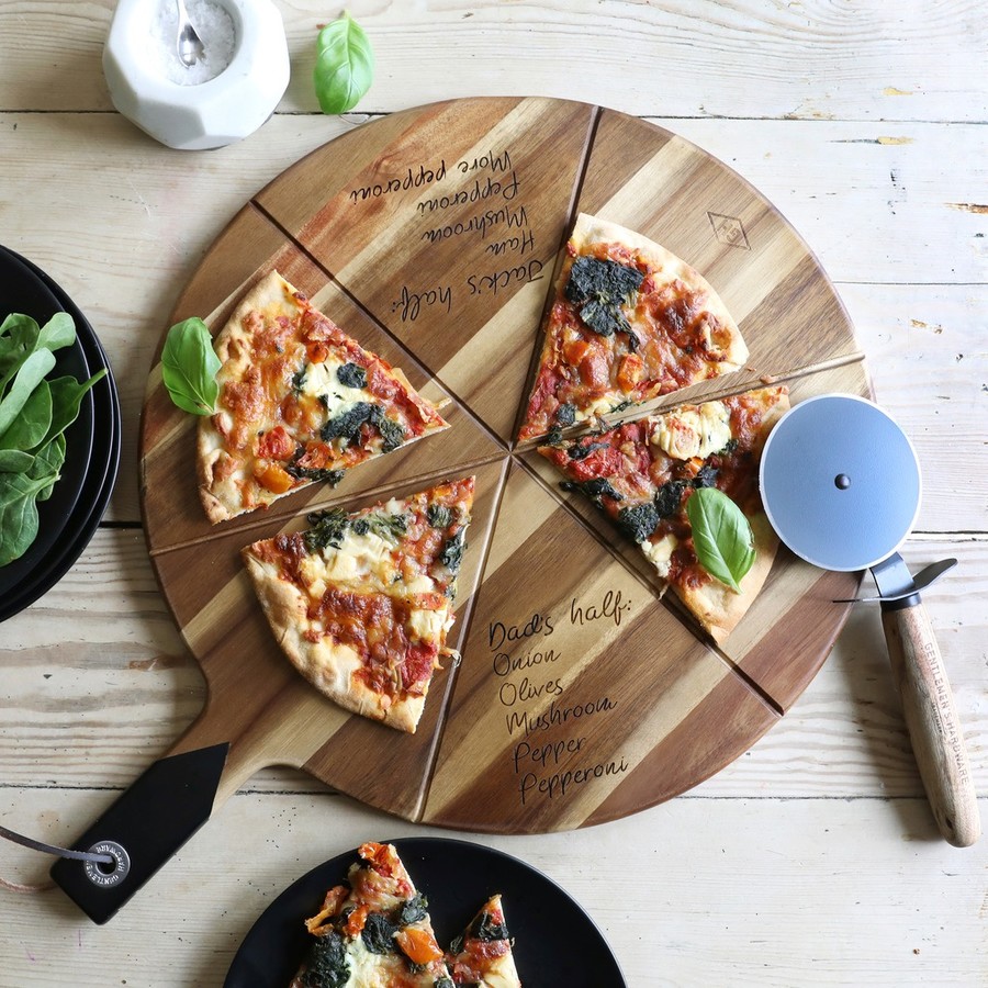 Personalised Halves Pizza Cutter Board Set Lisa Angel