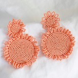 Large Beaded Flowers Drop Earrings in Pink