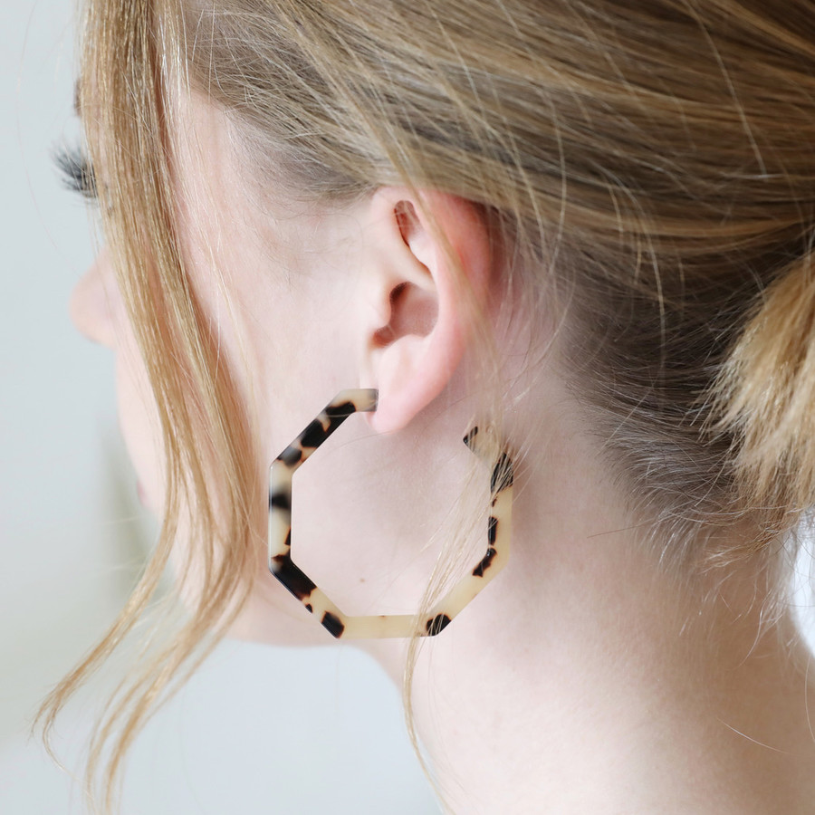Hexagonal Tortoiseshell Hoop Earrings