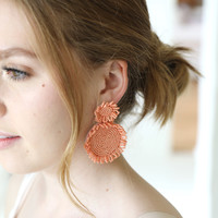 Large Beaded Flowers Drop Earrings in Pink