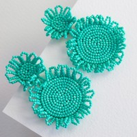 Small Beaded Flowers Drop Earrings in Green