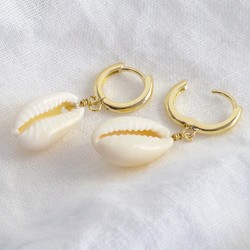 Gold Shell Huggie Hoop Earrings