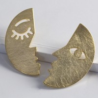 Half Face Drop Earrings in Brushed Gold
