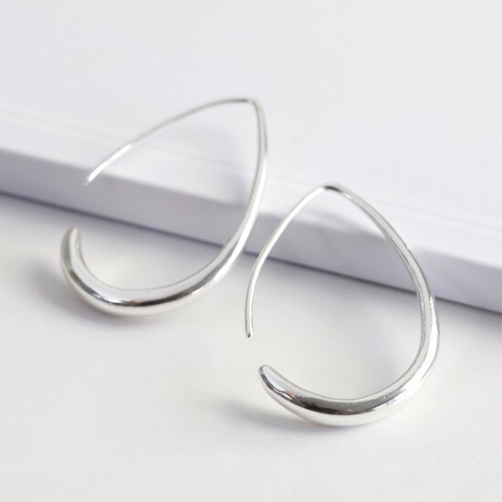 Small Teardrop Hoop Earrings in Silver