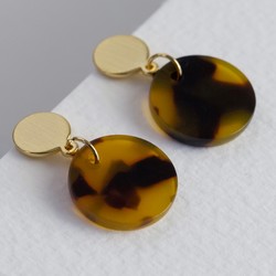 Tortoiseshell Disc Drop Stud Earrings