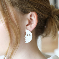 Half Face Drop Earrings in Brushed Silver