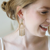 Hammered Gold Filigree Shapes Drop Earrings