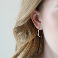 Small Teardrop Hoop Earrings in Silver