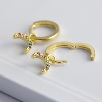 Gold Sterling Silver Crystal Rainbow Huggie Hoop Earrings