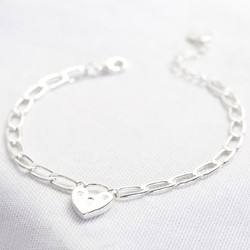 Heart Lock and Chain Bracelet in Silver