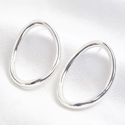 Curved Oval Hoop Drop Earrings in Silver