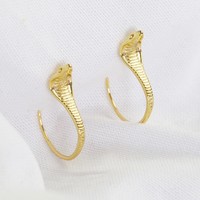Gold Cobra Snake Hoop Stud Earrings