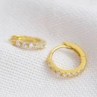 Gold Sterling Silver Crystal Huggie Hoop Earrings