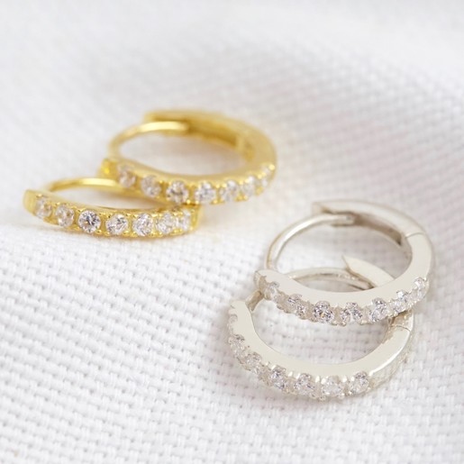 Lisa Angel Delicate Sterling Silver Crystal Huggie Hoop Earrings