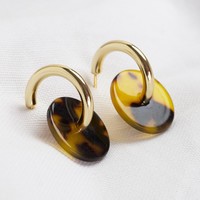 Gold Tortoiseshell Disc Hoop Earrings