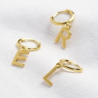 Gold Sterling Silver Initial Huggie Hoop
