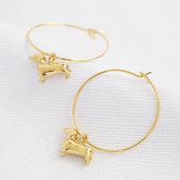 Sausage Dog Charm Hoop Earrings in Gold