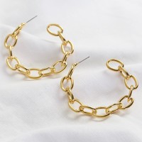 Statement Large Chain Link Hoop Earrings in Gold