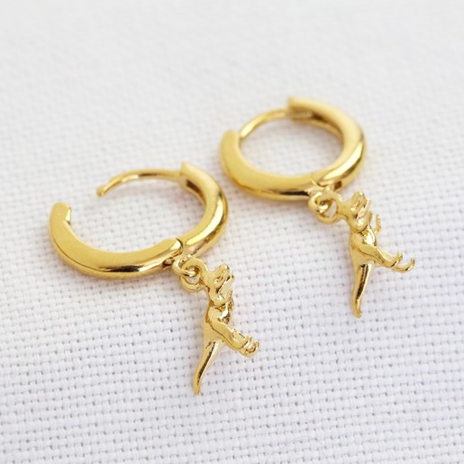 Lisa Angel Laddies' T-Rex Dinosaur Huggie Hoop Earrings in Gold