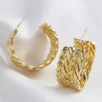 Wide Double Chain Hoop Earrings in Gold